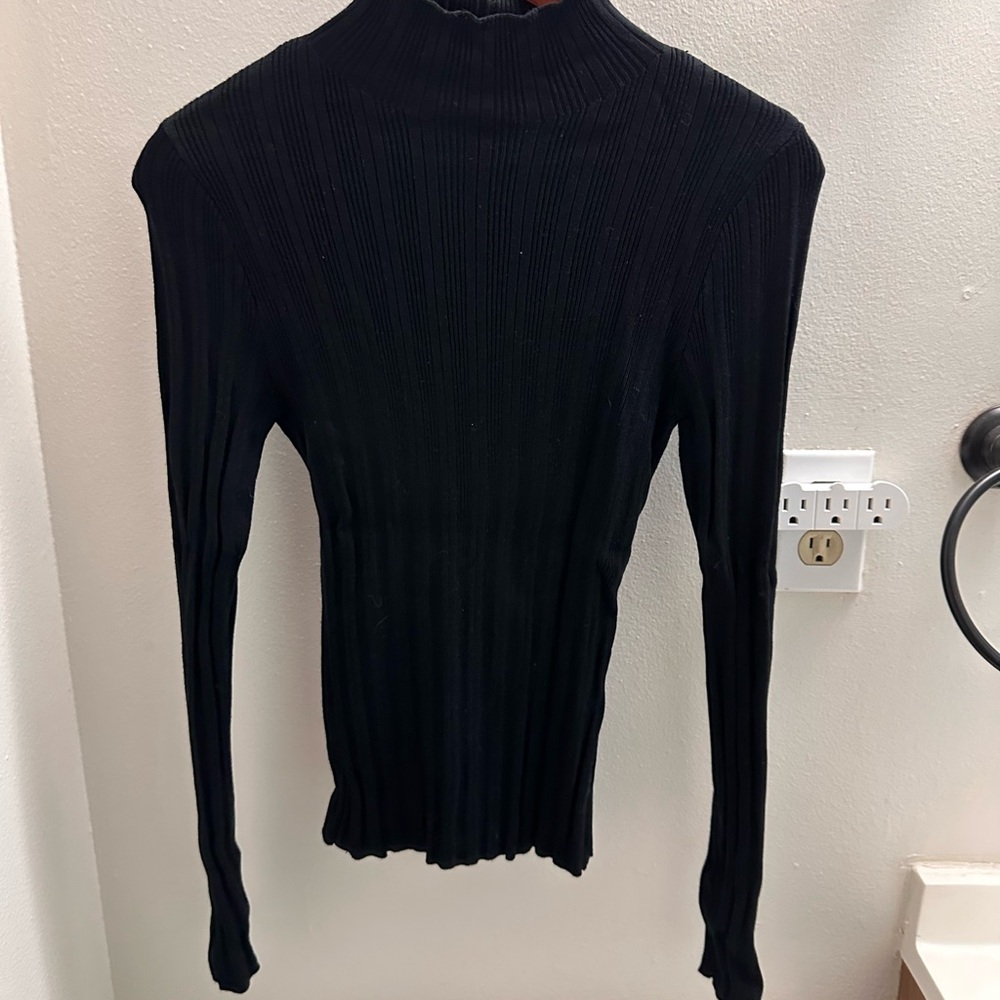 Abercrombie & Fitch Black Ribbed Mock Neck Long Sleeve Top